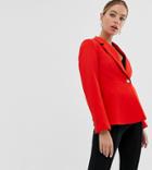 River Island Petite Blazer With Button In Red - Red