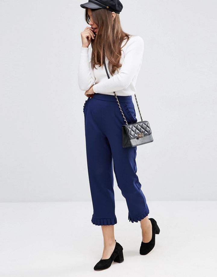 Asos Ruffle Hem Peg Trousers - Navy