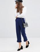 Asos Ruffle Hem Peg Trousers - Navy