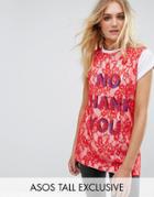 Asos Tall T-shirt With Print And Lace Overlayer - Multi