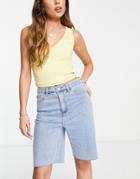 Urban Revivo Long Line Denim Short In Light Blue