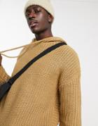 Asos Design Knit Heavyweight Ribbed Hoodie In Khaki-green