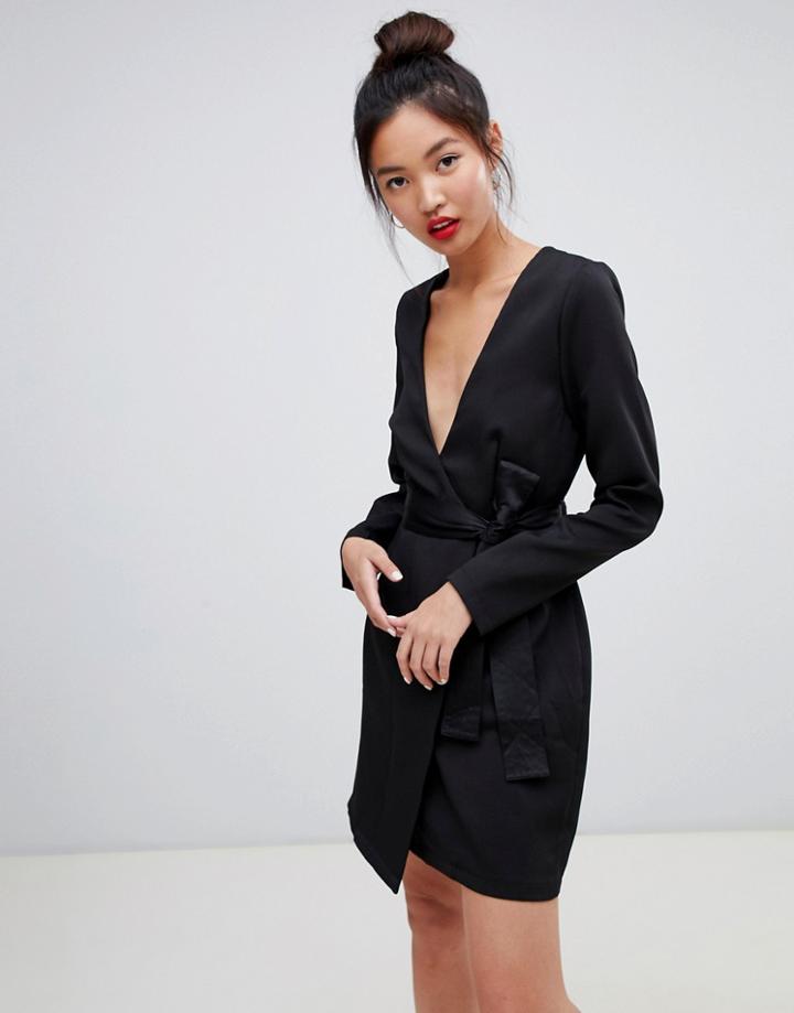 Daisy Street Wrap Dress With Tie Belt - Black