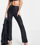 Asos Design Tall Jersey Sequin Slim Skim Suit Pant In Midnight Navy