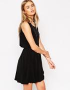 Asos Double Layer Skater Dress In Crepe With Scallop Edge - Black