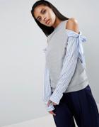 Asos Sweatshirt With Cold Shoulder & Shirt Sleeves - Gray