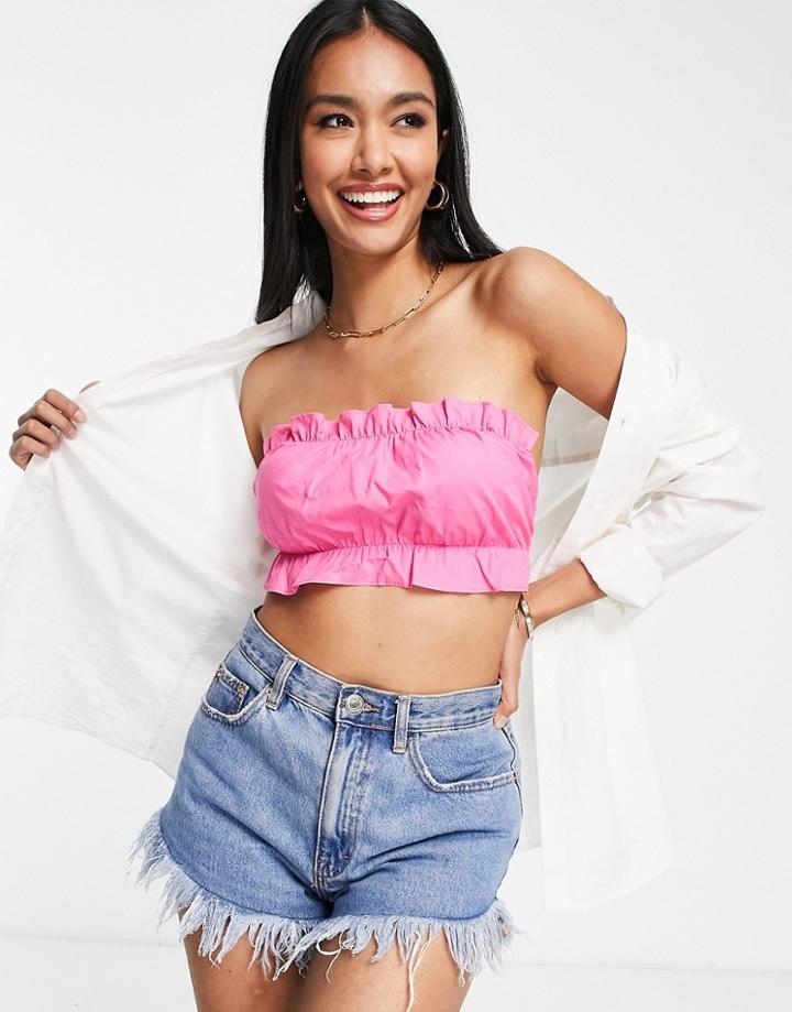 Lola May Ruched Tie Back Crop Top In Hot Pink