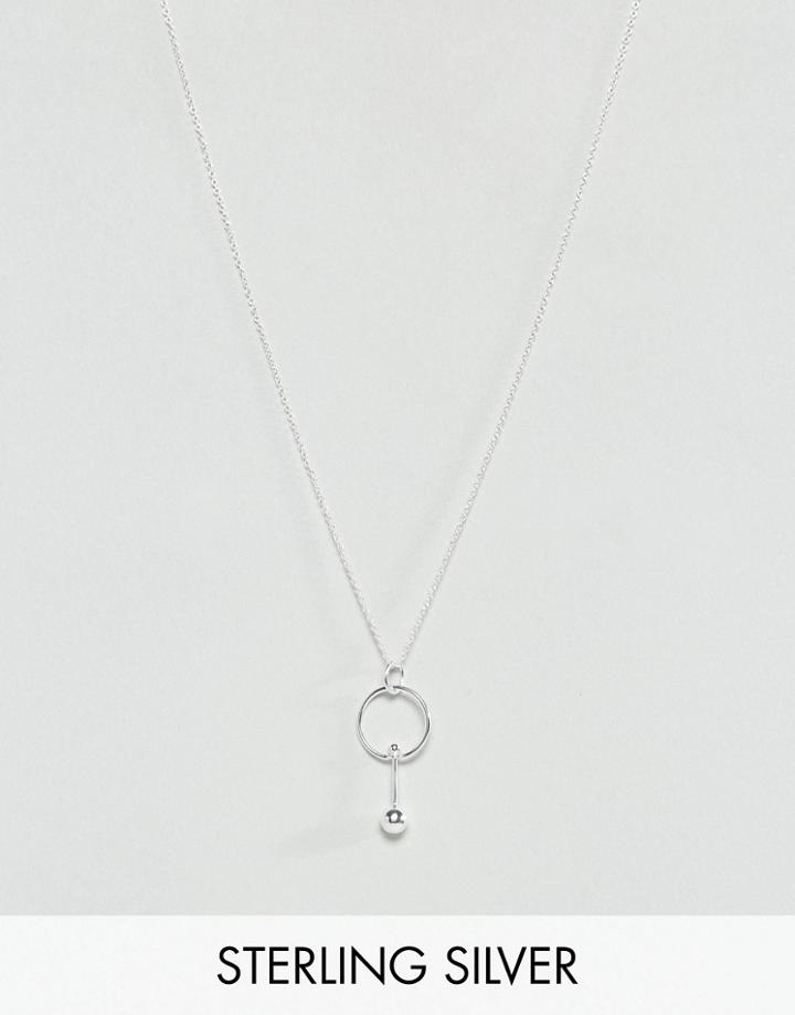 Asos Sterling Silver Barbell Necklace - Silver