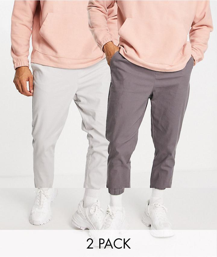 Asos Design 2 Pack Tapered Sweat-style Chinos In Charcoal And Light Gray-multi