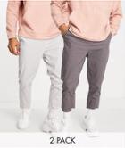 Asos Design 2 Pack Tapered Sweat-style Chinos In Charcoal And Light Gray-multi