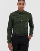 Moss London Skinny Fit Shirt In Khaki-green