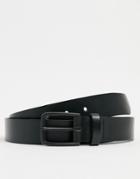 Asos Design Leather Slim Belt In Black With Square Matte Black Buckle