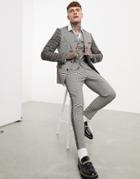 Devils Advocate Contrast Plaid Print Skinny Fit Suit Jacket-brown