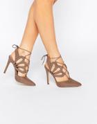 New Look Wide Fit Tie Back Cut Out Heels - Brown
