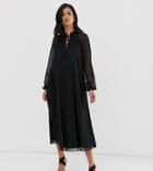 Asos Design Tall Pleated Trapeze Midi Dress With Tie Neck-black