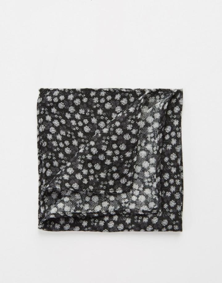 Asos Pocket Square In Floral Print With Warm Handle Feel - Black