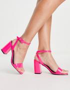Raid Wink Square Toe Block Heeled Sandals In Bright Pink Patent