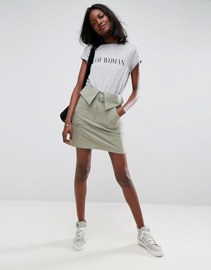 Asos Utility Mini Skirt With Circle Trim Belt - Green