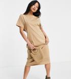 Asos Design Petite Oversized Midi T-shirt Dress With Back Detail Cut Out In Camel-brown