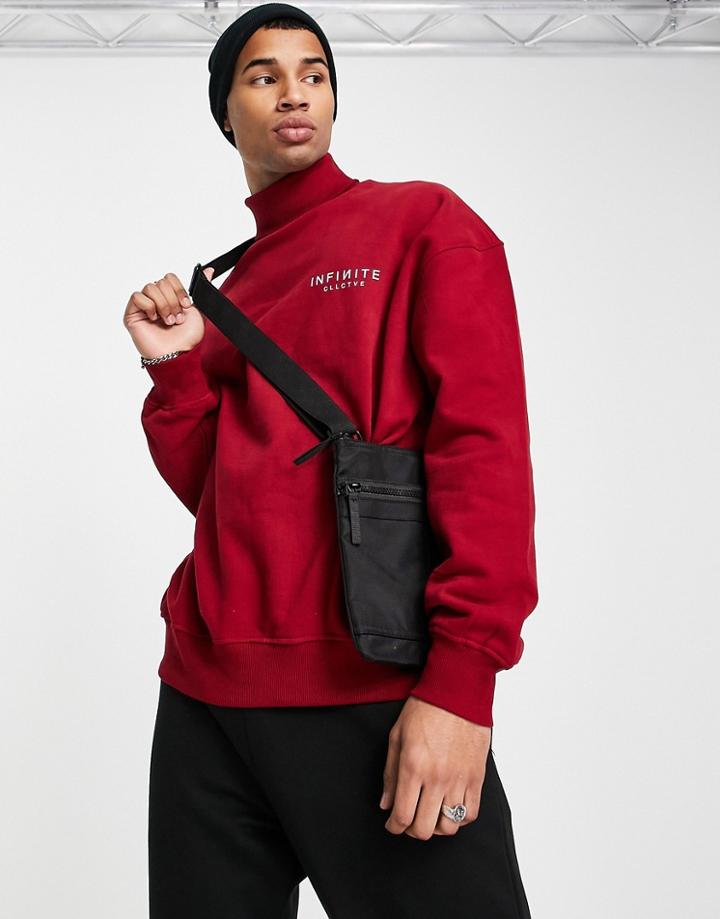 Topman Oversized Infinite Roll Neck Sweatshirt In Burgundy - Part Of A Set-red