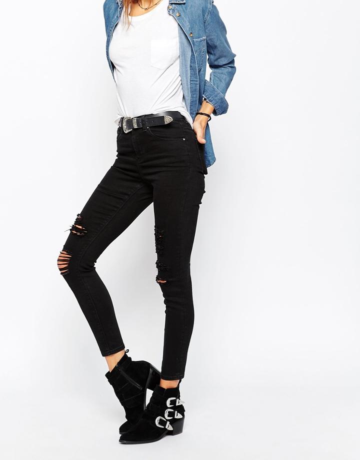 Asos Ridley Skinny Jeans In Black With Shredded Rips - Black