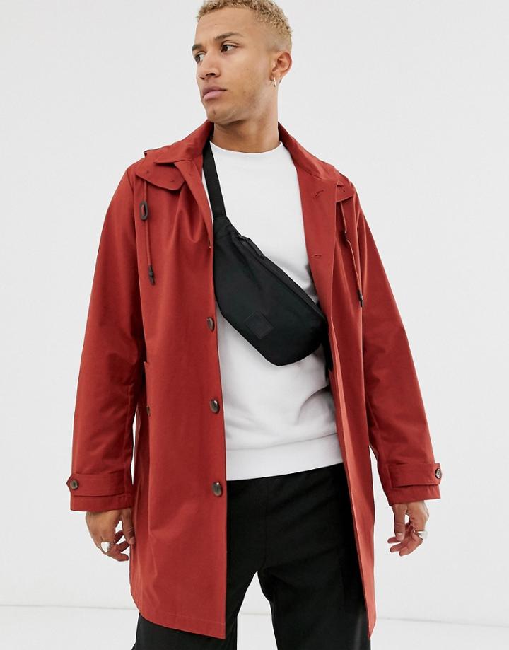 Asos Design Trench Coat With Detachable Hood In Rust-orange