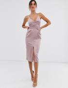 Asos Design Cami Midi Dress With Wrap Waist In Satin-pink