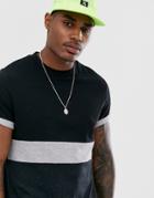 Asos Design Relaxed T-shirt With Interest Fabric Color Block In Black - Multi