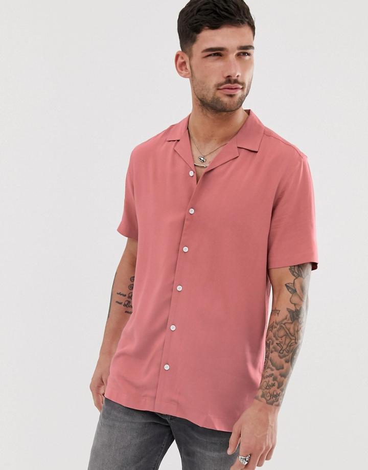 Asos Design Regular Fit Viscose Shirt In Dark Pink - Pink