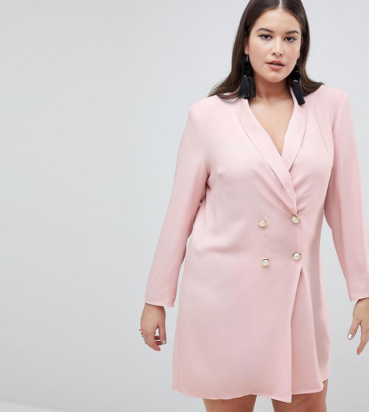 Asos Design Curve Ultimate Tux Dress With Pearl Buttons - Pink