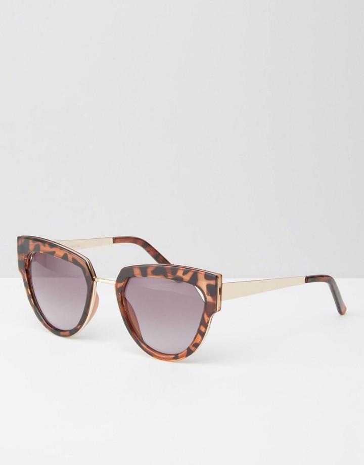 Asos Cat Eye Full Metal Sandwich Sunglasses With Cut Away Lens - Tort