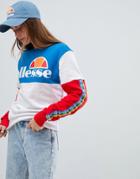 Ellesse Oversized Sweatshirt With Rainbow Logo Taping In Color Block - White