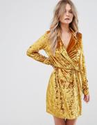 Club L Crushed Gold Velvet Wrap Dress