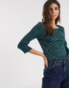 Esprit Abstract Zebra Print Top With Sleeves In Green-navy