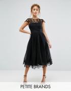 Chi Chi London Petite Premium Lace Midi Prom Dress With Lace Neck - Black