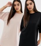 Missguided Exclusive 2 Pack Basic Oversized T-shirt Dresses In Black And Nude - Multi