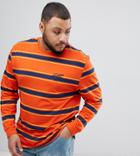 Asos Design Plus Relaxed Long Sleeve T-shirt With Orange Stripe And Embroidery - Orange