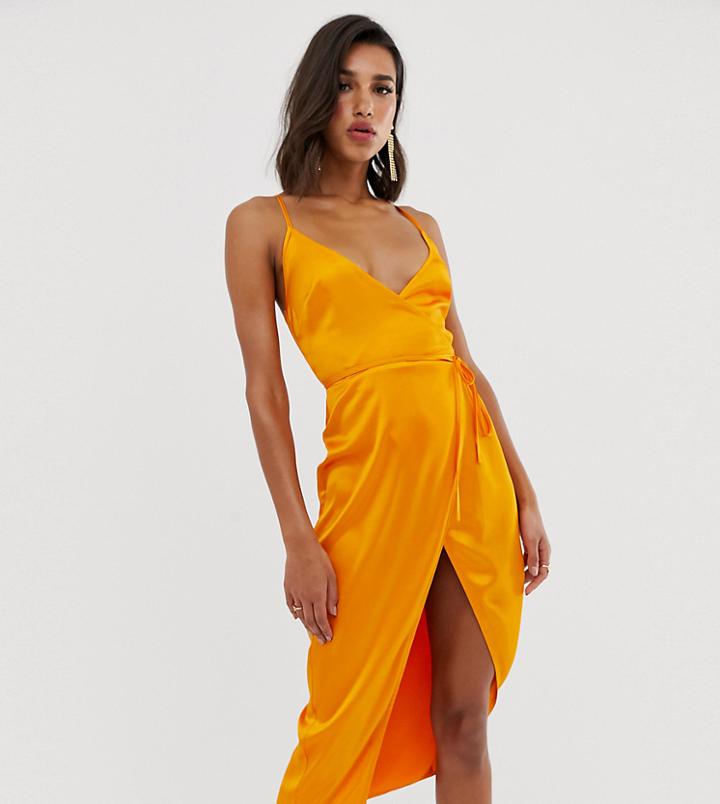 Asos Design Cami Midi Wrap Dress In Satin - Multi