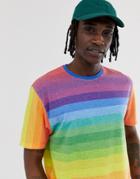 Asos Design Relaxed Rainbow Stripe T-shirt In Linen Look-multi