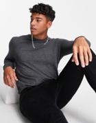 Asos Design Cotton Sweater In Charcoal-grey