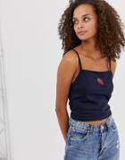 Daisy Street Cami Crop Top With Strawberry Embroidery - Black