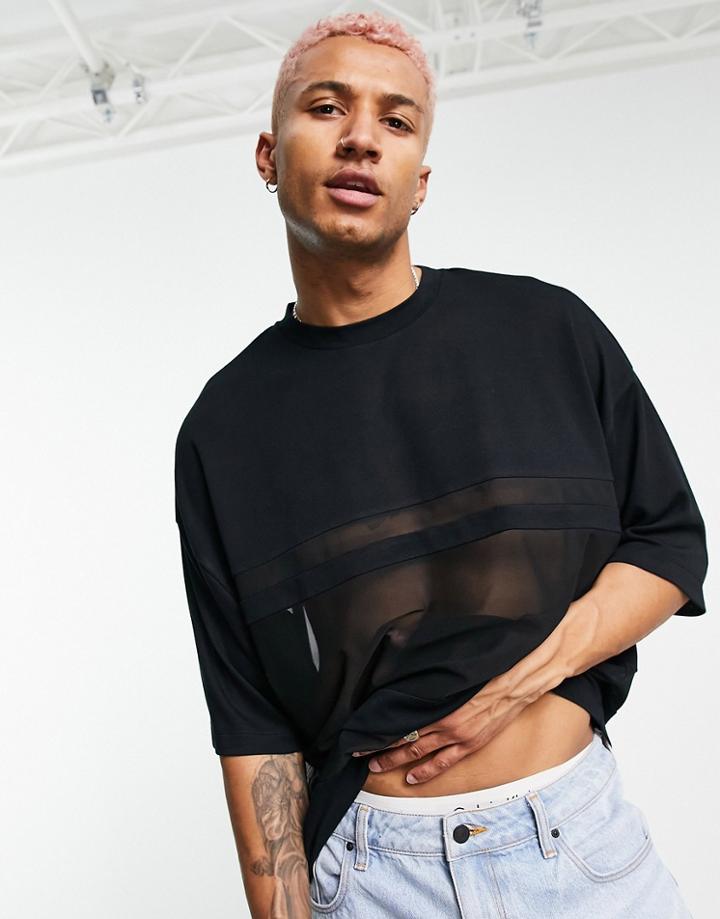Asos Design Oversized T-shirt In Black With Mesh Insert