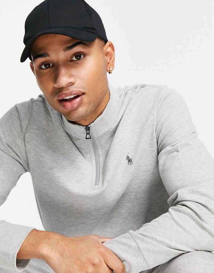 Polo Ralph Lauren Player Logo Half Zip Sweatshirt In Gray Heather