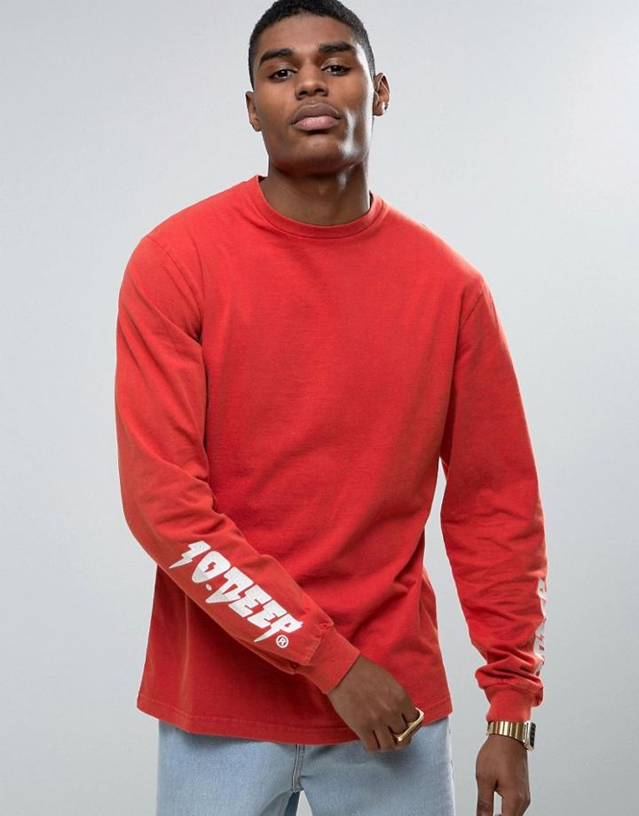 10 Deep Long Sleeve T-shirt With Sleeve Print - Red