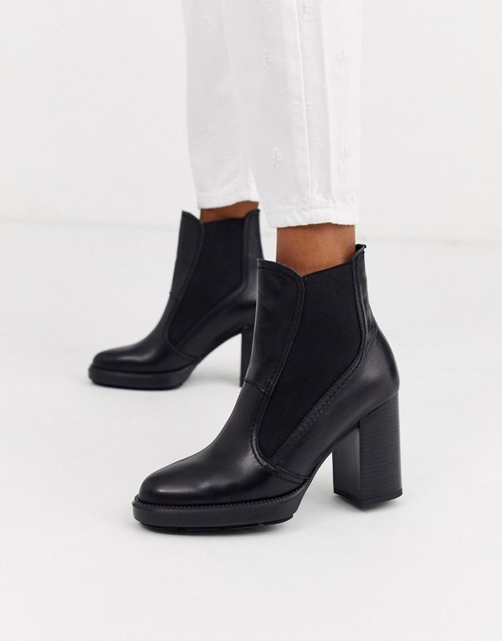 Depp Black Leather Chunky Boots