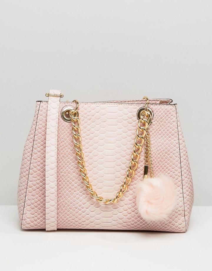 Aldo Minimal Shoulder Bag With Faux Fur Pom - Pink