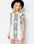 Piper Bogo Embroidered Dress With Ruffle Sleeves - White