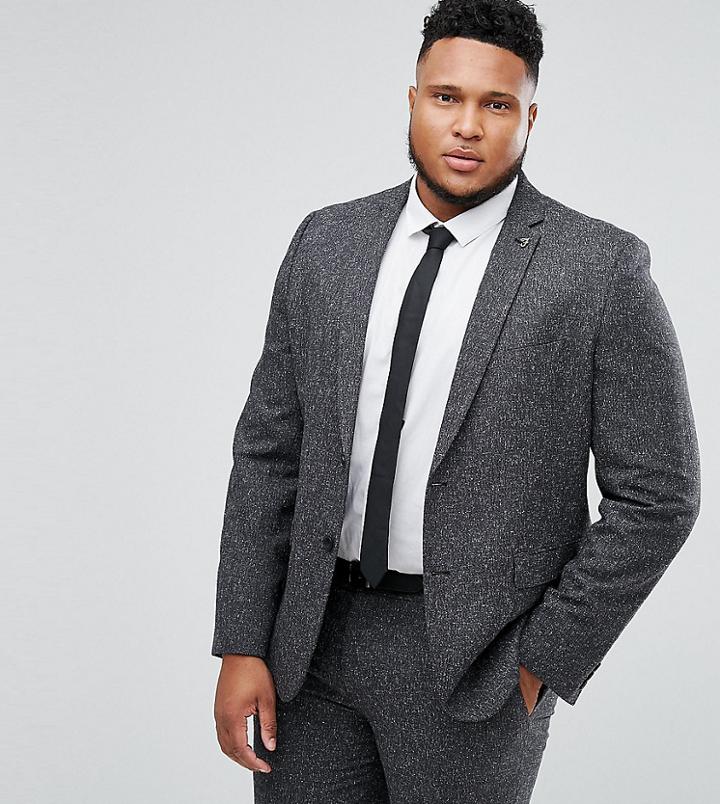 Farah Plus Skinny Suit Jacket In Fleck - Gray