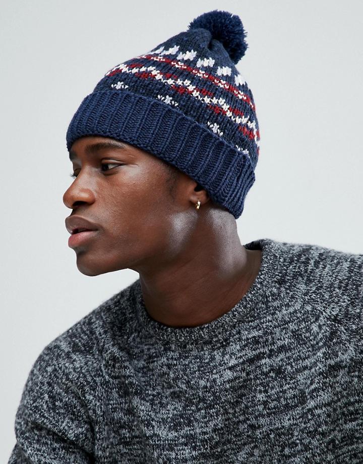 Stradivarius Fairisle Hat In Navy - Navy