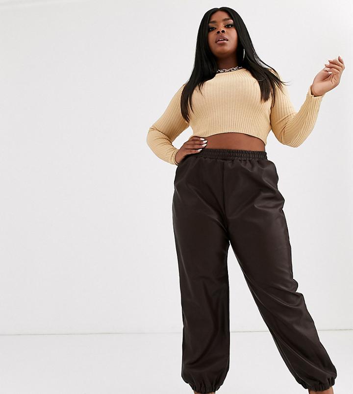 Unique21 Hero Plus High Waist Pu Sweatpants Two-piece